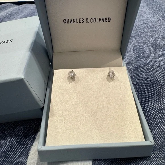 Charles & Colvard White Gold Stud Earrings - Picture 1 of 14